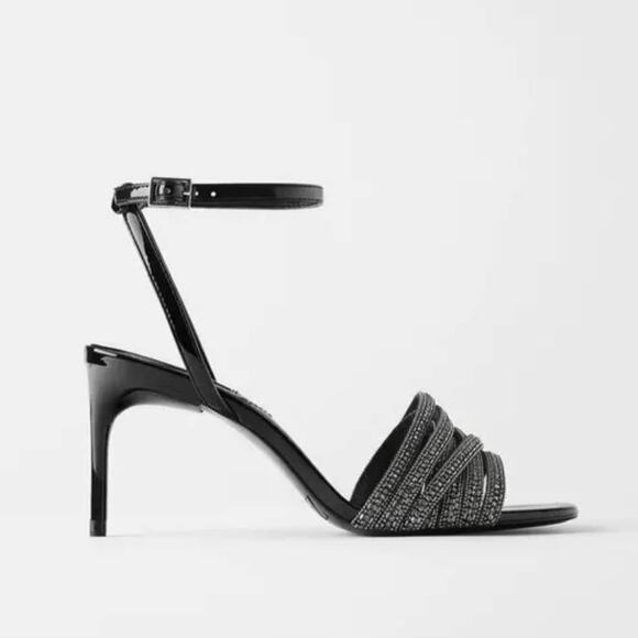 ZARA Shiny Beaded High Heel Sandals - Picture 2 of 12